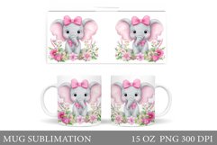 Cute Elephant Mug Design. Elephant Flowers Mug Sublimation Product Image 1