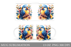 Cute Parrot Mug Design. Parrot Flowers Mug Sublimation Product Image 1