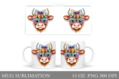 Cute Cow Mug Sublimation. Funny Cow Mug Wrap Design Product Image 1