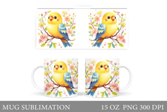Cute Parrot Mug Design. Parrot Flowers Mug Sublimation Product Image 1