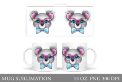 Cute Koala Mug Sublimation. Koala in Glasses Mug Design Product Image 1