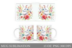 Cute Bunny Mug Design. Bunny Flowers Mug Sublimation Product Image 1