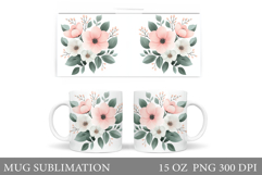 Floral Mug Sublimation. Flowers Mug Wrap Design Product Image 1