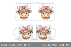 Highland Cow Mug Design. Cute Cow Sublimation Product Image 1