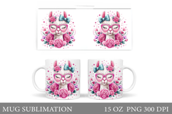 Cute Lama Mug Design. Lama Flowers Mug Sublimation Product Image 1