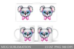 Cute Koala Mug Sublimation. Koala in Glasses Mug Design Product Image 1