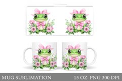 Cute Frog Mug Design. Frog Flowers Mug Sublimation Product Image 1