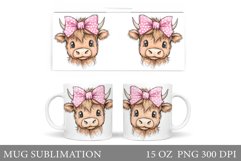 Highland Cow Mug Design. Cute Cow Sublimation Product Image 1