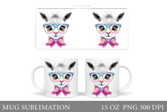 Cute Lama Mug Sublimation. Lama in Glasses Mug Design Product Image 1