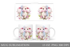 Cute Lamb Mug Sublimation. Lamb Flowers Mug Design Product Image 1