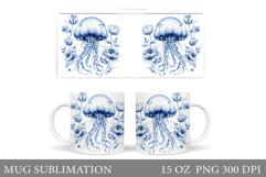Jellyfish Mug Design. Jellyfish Flowers Mug Sublimation Product Image 1