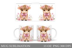 Highland Cow Mug Sublimation. Cow Flowers Mug Wrap Design Product Image 1