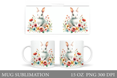 Cute Bunny Mug Design. Bunny Flowers Mug Sublimation Product Image 1