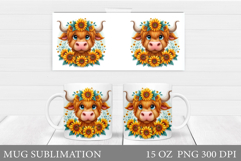 Cute Cow Mug Sublimation. Cow Flowers Mug Wrap Design Product Image 1