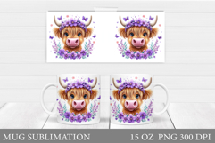 Cute Cow Mug Sublimation. Cow Flowers Mug Wrap Design Product Image 1