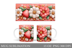 Strawberry Mug Sublimation. Flowers Mug Design Product Image 1