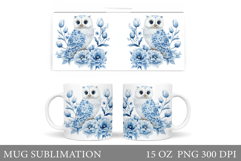 Owl Mug Sublimation. Owl Flowers Mug Design Product Image 1