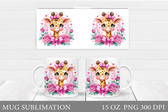 Cute Giraffe Mug Design. Giraffe Flowers Mug Sublimation Product Image 1
