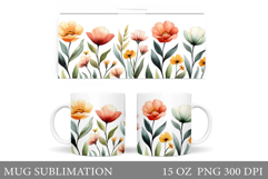 Flowers Mug Sublimation. Floral Mug Wrap Design Product Image 1