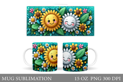 Cute Flowers Mug Sublimation. Funny Flowers Mug Wrap Design Product Image 1