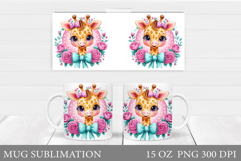Cute Giraffe Mug Design. Giraffe Flowers Mug Sublimation Product Image 1