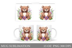 Cute Bear Mug Sublimation. Bear Flowers Mug Design Product Image 1