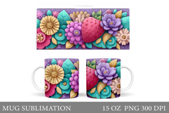 Strawberry Mug Sublimation. Flowers Mug Design Product Image 1