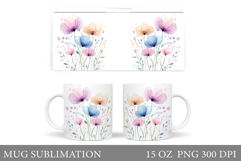 Floral Mug Sublimation. Flowers Mug Wrap Design Product Image 1