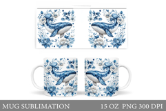 Whale Mug Sublimation. Whale Flowers Mug Design Product Image 1
