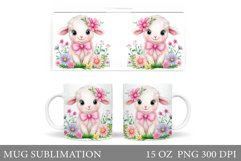 Cute Lamb Mug Sublimation. Lamb Flowers Mug Design Product Image 1