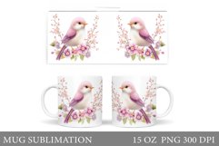 Cute Bird Mug Design. Bird Flowers Mug Sublimation Product Image 1