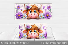 Cute Cow Mug Sublimation. Cow Flowers Mug Wrap Design Product Image 1