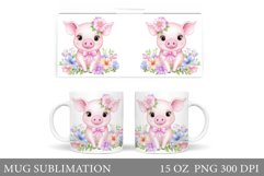 Cute Pig Mug Sublimation. Pig Flowers Mug Design Product Image 1
