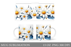 Flowers Mug Sublimation. Daisy Flowers Mug Wrap Design Product Image 1