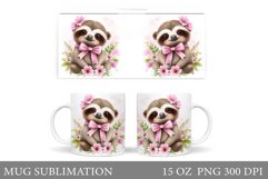 Cute Sloth Mug Design. Sloth Flowers Mug Sublimation Product Image 1