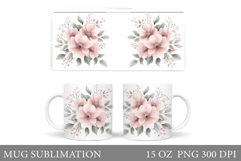 Floral Mug Sublimation. Flowers Mug Wrap Design Product Image 1