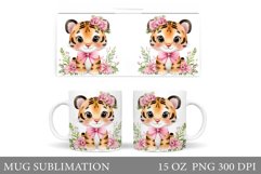 Cute Tiger Mug Sublimation. Tiger Flowers Mug Design Product Image 1