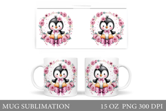 Cute Penguin Mug Design. Penguin Flowers Mug Sublimation Product Image 1