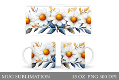 Flowers Mug Sublimation. Daisy Flowers Mug Wrap Design Product Image 1