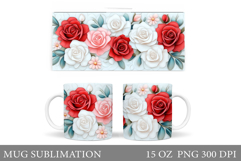 Roses Mug Sublimation. Flowers Mug Wrap Design Product Image 1