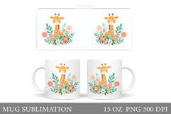 Cute Giraffe Mug Design. Giraffe Flowers Mug Sublimation Product Image 1