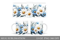 Daisy Flowers Mug Design. Flowers Mug Sublimation Product Image 1