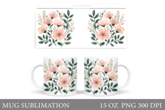 Flowers Mug Sublimation. Floral Mug Wrap Design Product Image 1