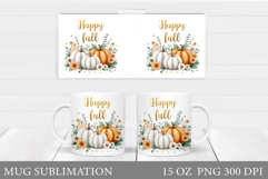 Fall Pumpkin Mug Design. Fall Flowers Mug Sublimation Product Image 1
