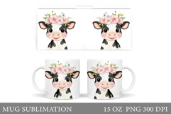 Cute Cow Mug Sublimation. Cow Flowers Mug Wrap Design Product Image 1