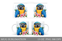 Cute Parrot Mug Design. Parrot Flowers Mug Sublimation Product Image 1