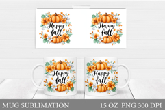 Fall Pumpkin Mug Design. Fall Flowers Mug Sublimation Product Image 1