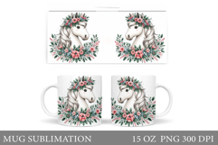 Cute Horse Mug Design. Horse Flowers Mug Sublimation Product Image 1