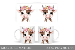Cute Cow Mug Sublimation. Cow Flowers Mug Wrap Design Product Image 1