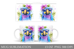 Cute Parrot Mug Design. Parrot Flowers Mug Sublimation Product Image 1